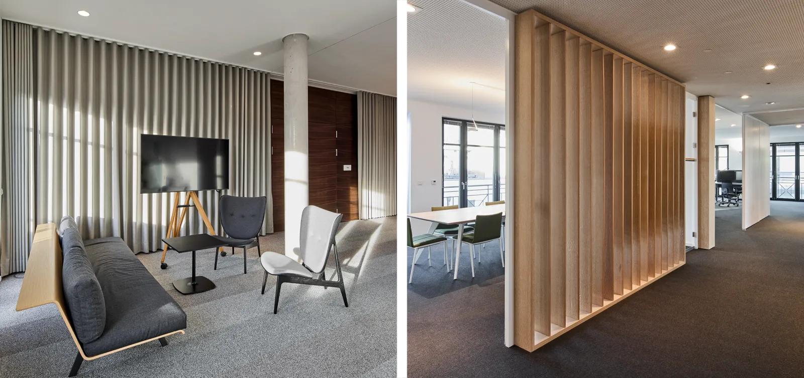 Moderne Büroflächen im Haus A, Westend Ottensen, Hamburg, zeigen einen stilvollen Empfangsbereich mit gemütlichen Möbeln.